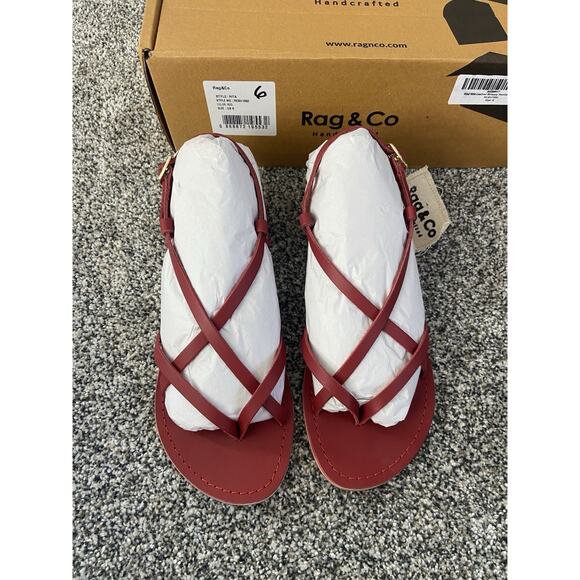 Rag and Co RITA Strappy Flat Leather Sandals Red NEW Size 6 - Picture 3 of 5
